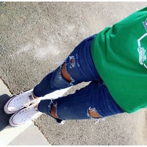 AE Skinny Crop Stretch Raw Hem Distressed Denim